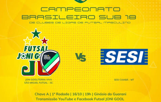 JONI GOOL enfrenta Sesi Cuiabá na estreia do Brasileiro Sub-18 de Futsal neste domingo