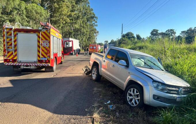 Homem morre em colisão entre caminhonete e moto na BR-163, em SMO