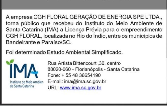 Pedido de licença ambiental - Recebimento de Licença Prévia