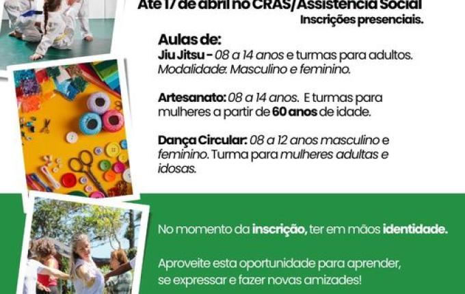 Inscrições em oficinas do CRAS encerram nesta quinta, em Iporã do Oeste