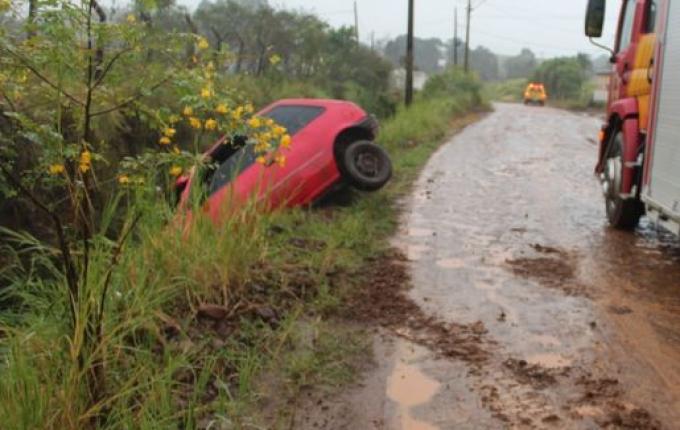 Condutor perde controle da direção e veículo e cai em córrego