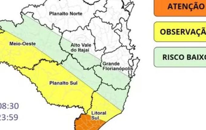 Oeste de SC entra em alerta para chuvas volumosas