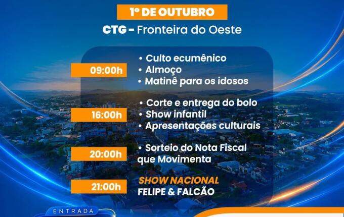 Guaraciaba celebra 65 anos com show nacional e programação gratuita