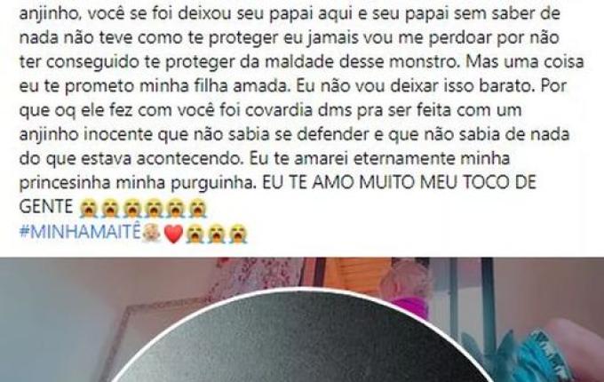 'Coração está em pedaços', diz pai de menina de 2 anos morta em SC