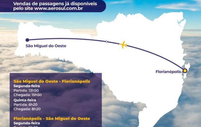 Empresa confirma voos diretos entre São Miguel do Oeste e Florianópolis