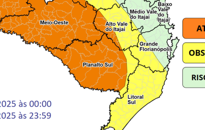 Oeste de SC tem previsão de chuva intensa e temporais isolados