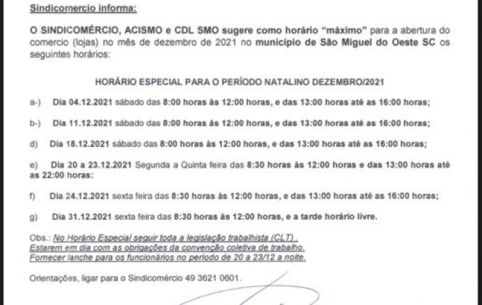 Sindicomércio e entidades divulgam sugestão de horário especial de Natal 2021