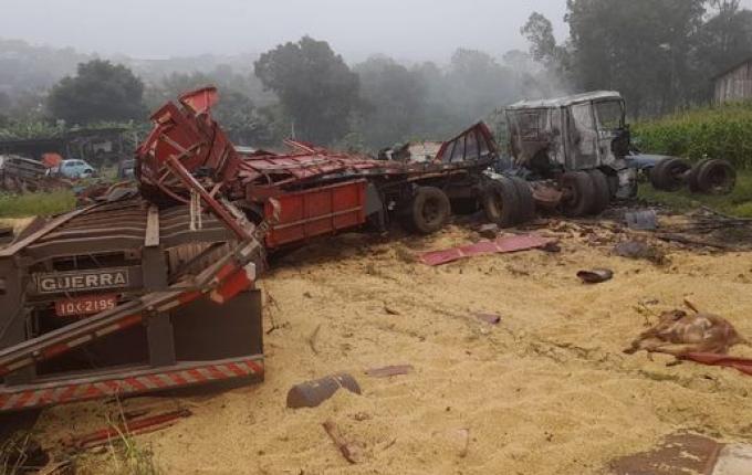 Carreta sai da pista, tomba e pega fogo em Romelândia
