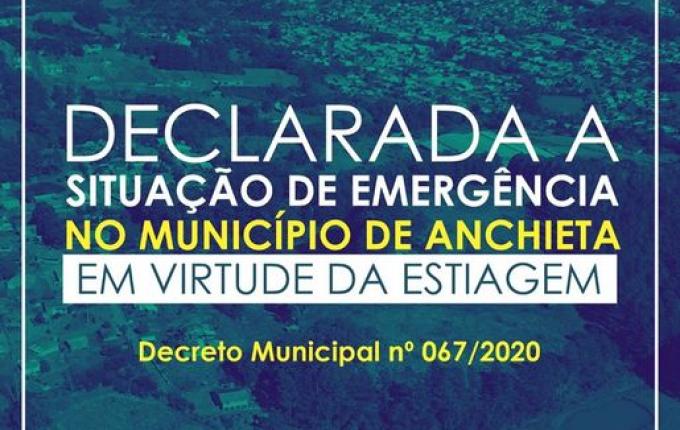 Município de Anchieta também declara situação de emergência em virtude da estiagem
