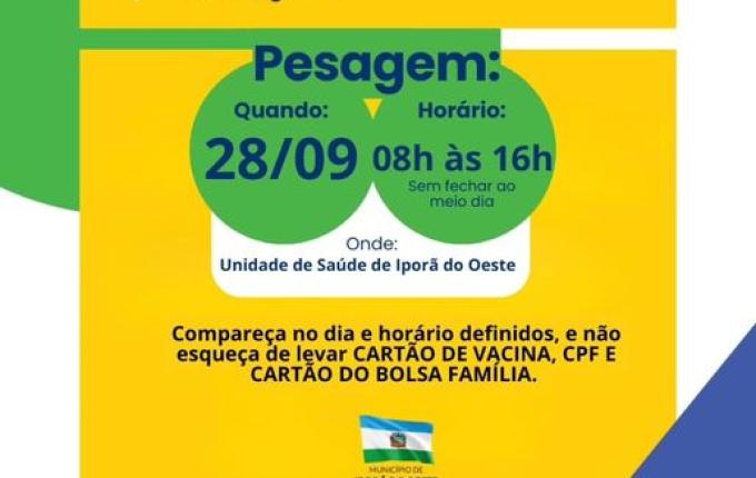 Pesagem de beneficiários do Bolsa Família será neste sábado em Iporã do Oeste