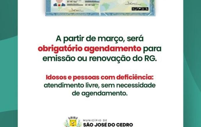 Emissão de RG passa a exigir agendamento em São José do Cedro