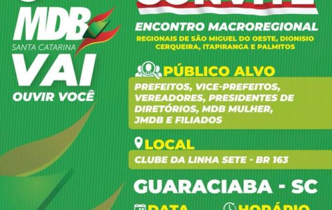 Guaraciaba abre roteiro do MDB pelo Estado com encontro regional nesta quarta