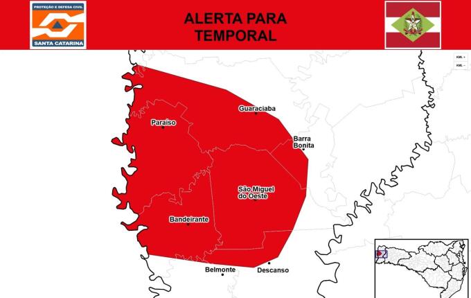 Defesa Civil emite alerta de temporal para São Miguel do Oeste e região