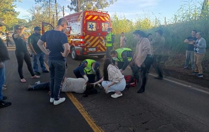 Motociclista fica gravemente ferido em acidente na SC-163, em São João do Oeste