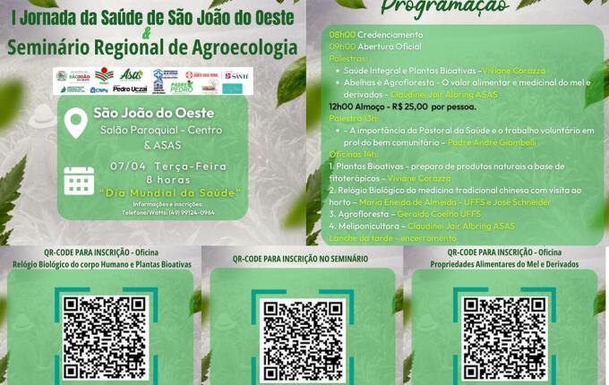 São João do Oeste terá Jornada da Saúde e Seminário de Agroecologia no Dia Mundial da Saúde