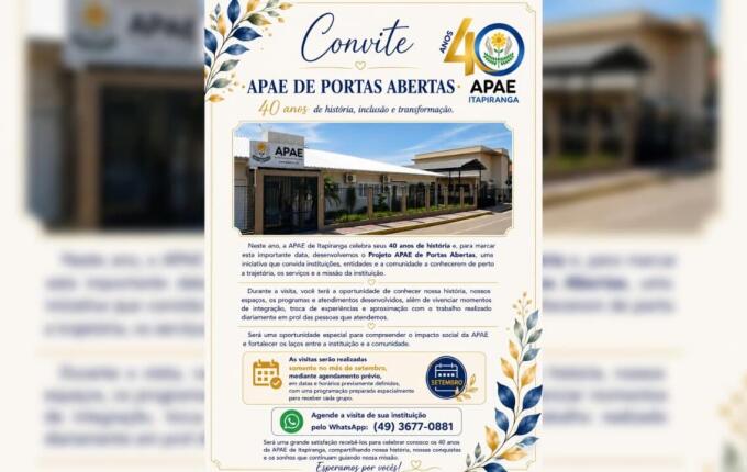 APAE de Itapiranga comemora 40 anos e prepara grande programação