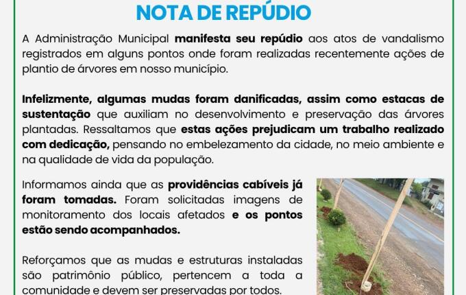 Prefeitura de Iporã emite Nota de Repúdio após destruição de árvores recém-plantadas