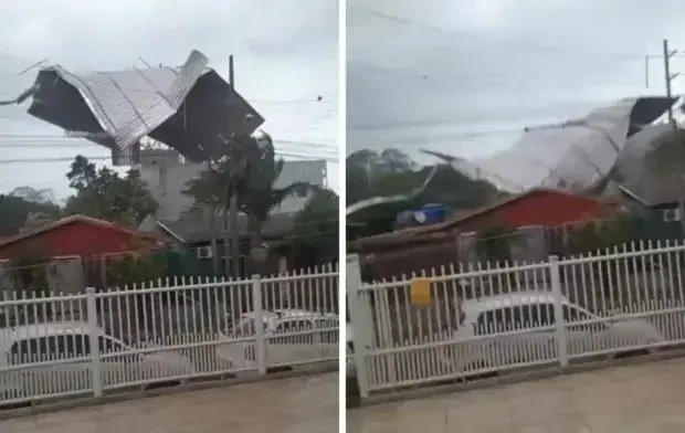 Vendaval provoca destelhamentos e danos em Chapecó; rajadas de vento chegaram a 100 km/h