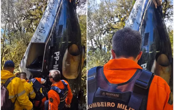 Motores de helicóptero que caiu com cantor Rick são retirados de mata em Urubici