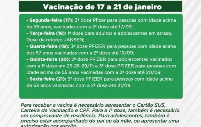 SMO: Saúde divulga vacinação para as próximas duas semanas