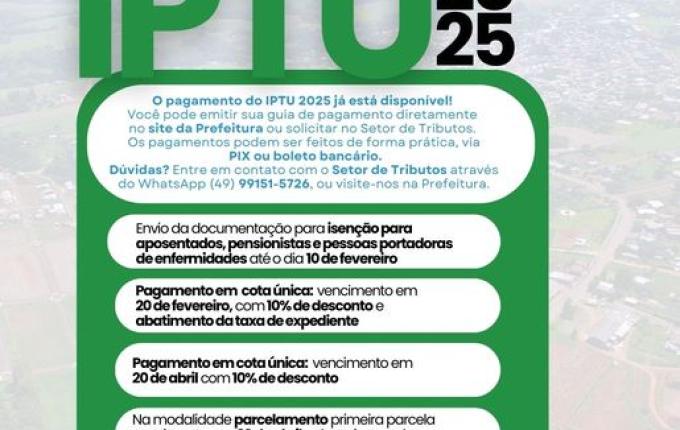 Prazo para pagamento de IPTU com 10% de desconto encerra nesta quinta em Iporã