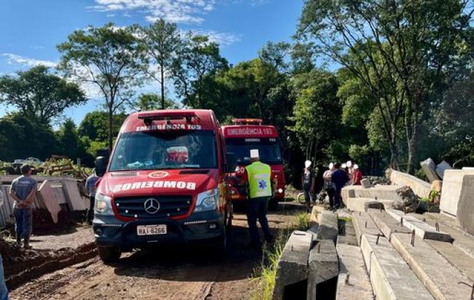 Bloco de concreto de 300 kg cai sobre trabalhador em Cunha Porã