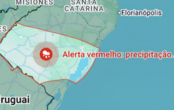Inmet emite alerta vermelho para chuvas intensas no Rio Grande do Sul