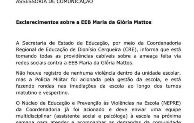 Polícia apura ameaças de invasão a escola da região