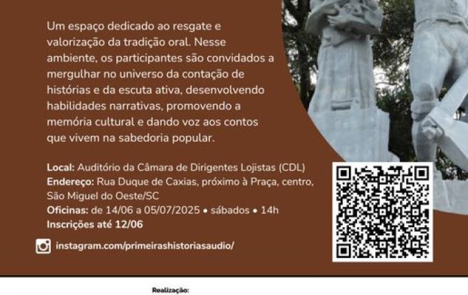 Inscrições abertas para oficinas gratuitas de contação de histórias em São Miguel do Oeste