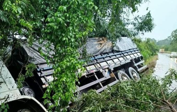 Saída de pista e colisão em árvore deixa um ferido na BR 282