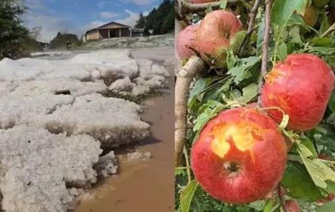 Imagens mostram o acúmulo de granizo após temporal na Serra