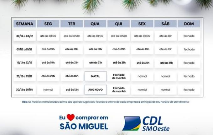 CDL apresenta sugestão de horário ampliado para o comércio em dezembro