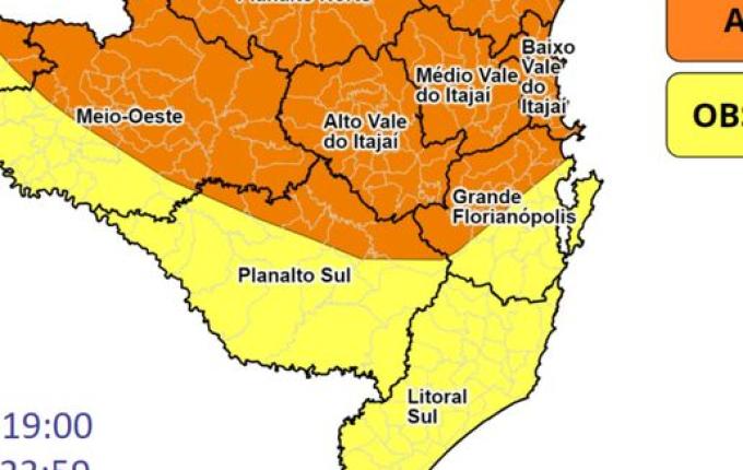 Defesa Civil emite alerta de temporais para SC nos próximos dias