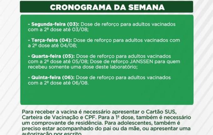 SMOeste anuncia calendário de vacinação contra Covid-19 para próxima semana