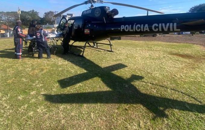 Criança com quadro convulsivo é transferida de helicóptero de Caibi para Chapecó