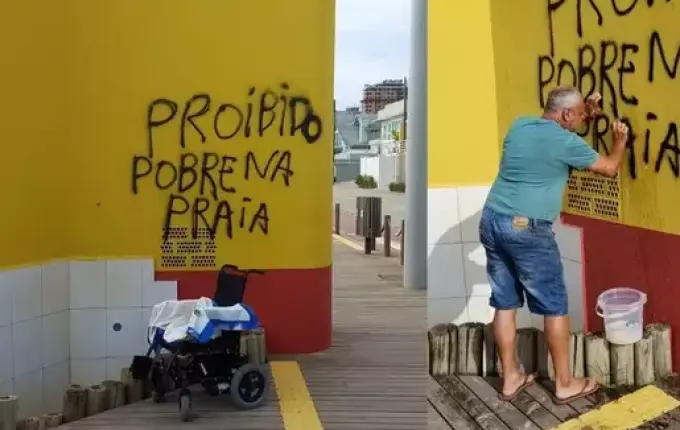 Pichações chamam atenção em praia do Litoral Norte de SC