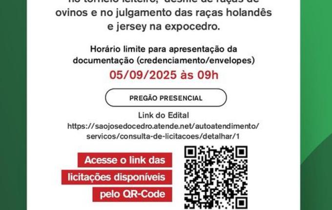 São José do Cedro abre licitação para serviços de cuidados com animais na EXPOCEDRO