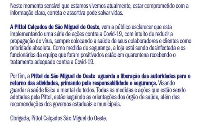 Pittol emite nota de esclarecimento sobre interdição da loja em SMO