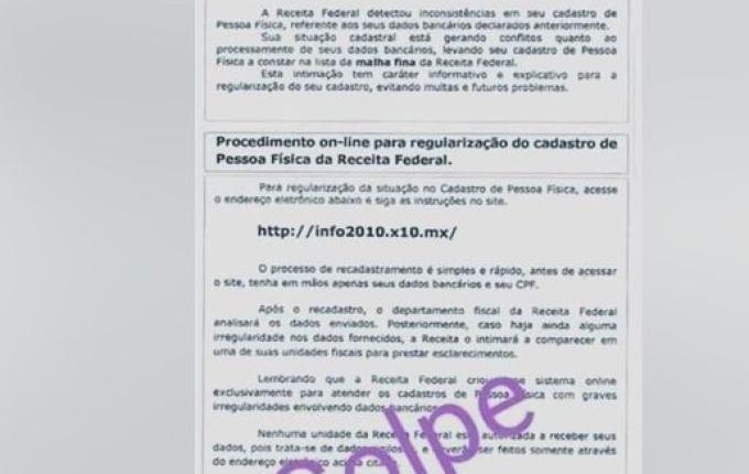 Receita Federal alerta para retorno do golpe por correspondência
