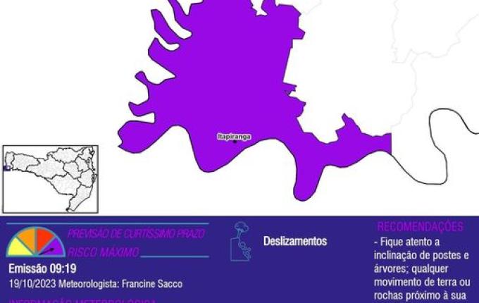 Defesa Civil emite alerta para deslizamentos em Itapiranga