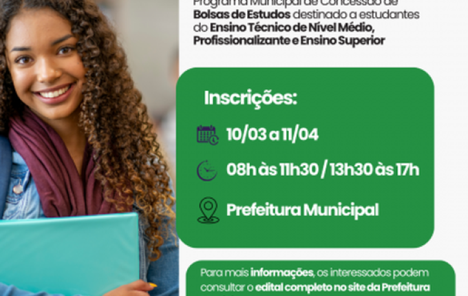 Iporã do Oeste abre inscrições do Programa de Concessão de Bolsa de Estudos