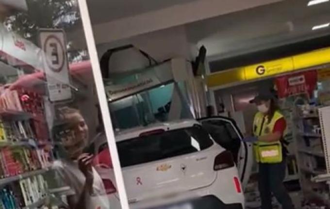 VÍDEO: Condutora perde o controle da direção e veículo invade farmácia em GBA