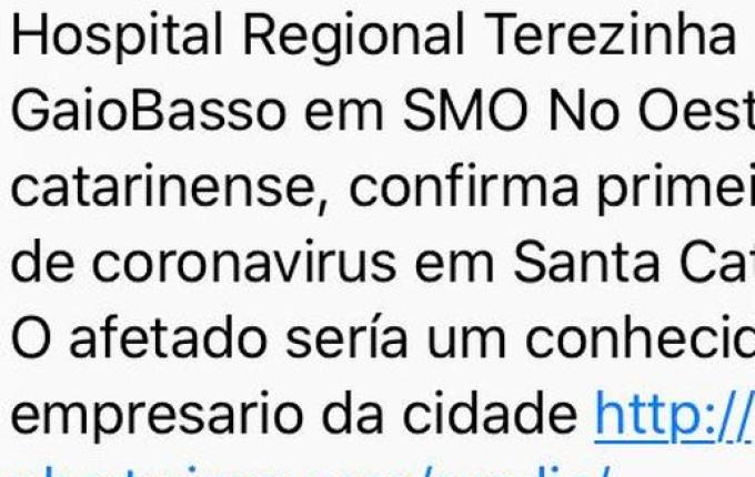 É FAKE: Mensagem utilizando Portal Peperi como fonte para caso de Coronavirus