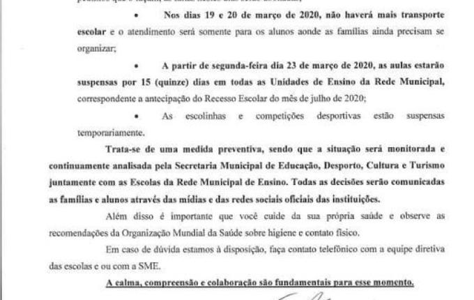 Secretaria de Educação de Iporã do Oeste emite comunicado sobre suspensão de aulas