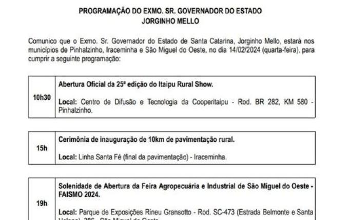 Casa Militar confirma presença de Jorginho na abertura da Faismo 2024