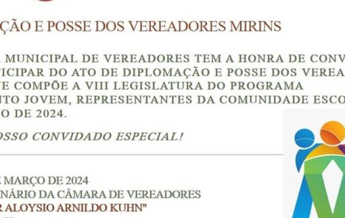 Cerimônia de Diplomação dos novos Vereadores Mirins de SJC acontecerá amanhã