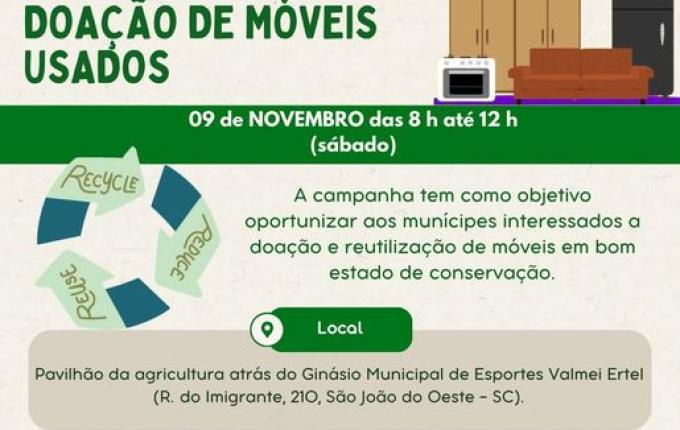 Campanha de Doação de Móveis Usados acontece neste sábado em SJO