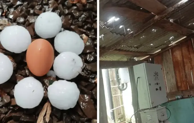 Temporal com granizo causa estragos em cidades do Oeste