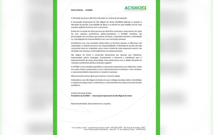 ACISMO e CDL criticam supostas listas de boicote a empresas em SMO