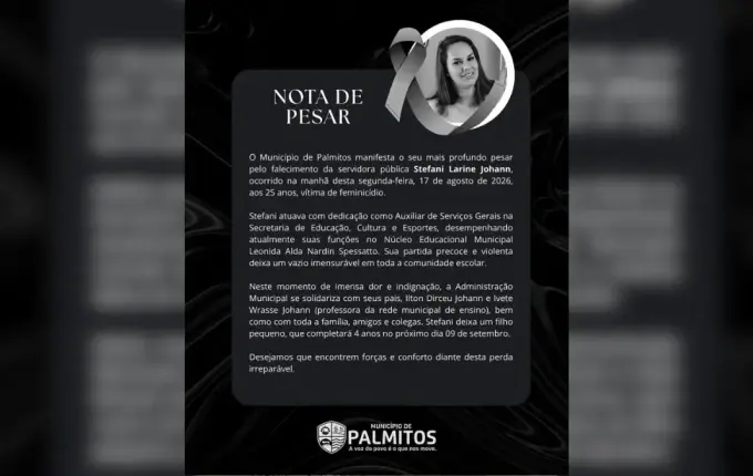 Identificada mulher morta após disparo feito por adolescente em Palmitos